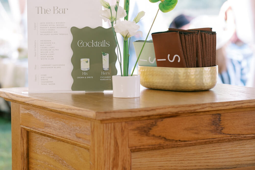 Bar menu display with signature cocktails